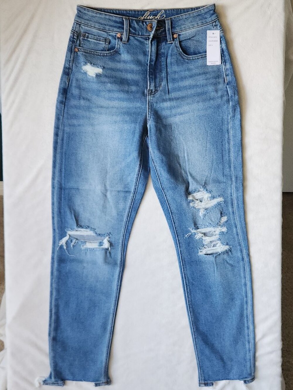 Ofluck Distressed High Waisted Ankle Cropped Jeans